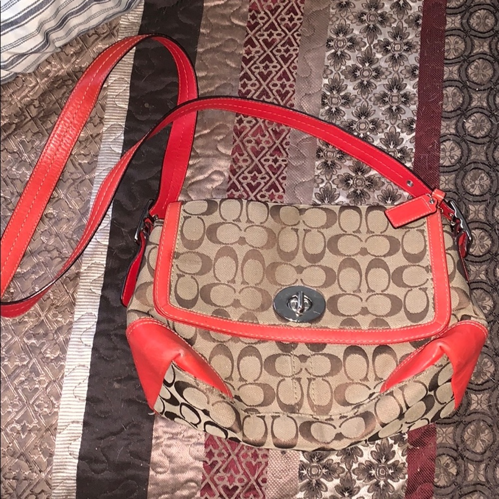 orange crossbody coach purse